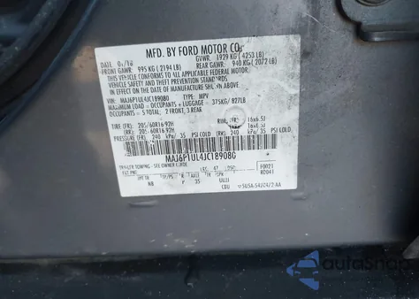 2018 Ford Ecosport Se z USA, uszkodzony, nr VIN MAJ6P1UL4JC189080